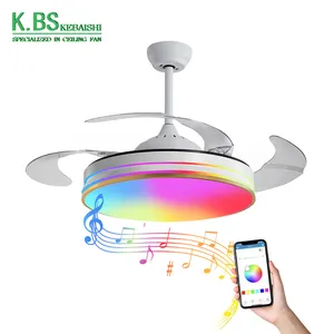 Indoor Remote Control Retractable Invisible 42 Inch Decorative Led Ceiling Fan With RGB Light