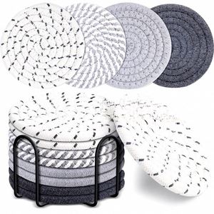 Ensemble de 8 sets de table en corde de coton, napperons de table en fil résistants à la chaleur et aux taches, dessous de plat circulaires de 11 cm - Product Image 3