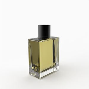 Botella de perfume de vidrio transparente de 100ml de alta calidad con aluminio negro brillante-Forma redonda de tapa superior para contenedor de 30ml - Product Image 1