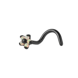 סיכת אף מעוקלת עם דוגמת פרחים מטיטניום ASTM F136 בהתאמה אישית של Superstar, משובצת 5 אופלים, עגילי אף אופנתיים לחתונה, פירסינג גוף טרנדי - Product Image 5