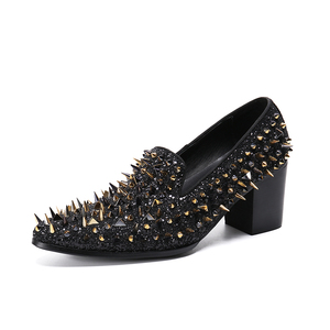 NA293 <span class=keywords><strong>Scarpe</strong></span> Eleganti Primaverili e Autunnali per Uomo con Borchie e Rivetti, Mocassini Slip-on Oro e <span class=keywords><strong>Nero</strong></span> con Paillettes Luccicanti, <span class=keywords><strong>Scarpe</strong></span> Casual - Product Image 6