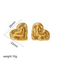Boucles d'oreilles clous en acier inoxydable 304 plaqué or 18 carats PVD, forme cœur irrégulière et bombée, bijoux pour femmes, vente en gros