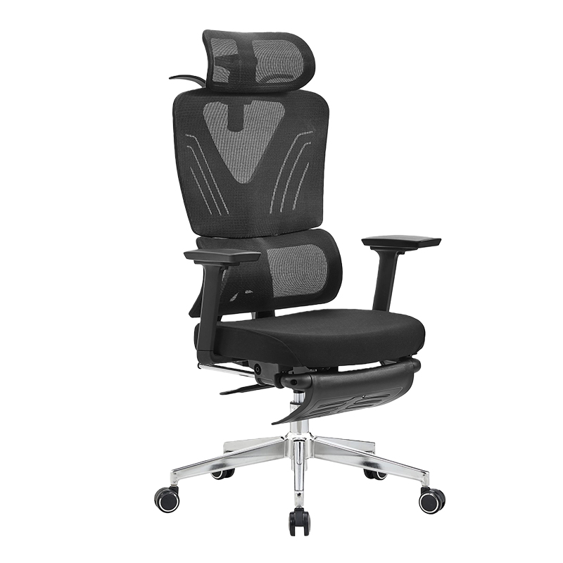 Black executive chair with footrest