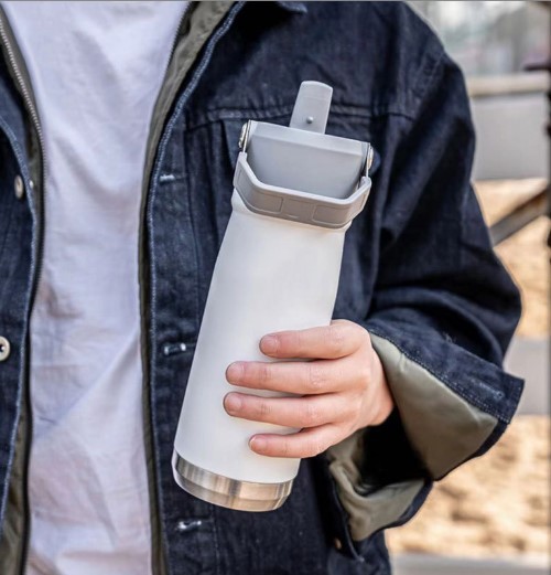 2025 650ml Spill Leak Proof Flip Straw Tumbler Double Wall Insulated Water Bottle With Screw Handle Lid