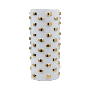 Vaso cilindrico in ceramica con dettagli dorati per l'arredamento del soggiorno e vaso per fiori per camera da letto o ufficio - Product Image 1