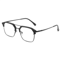 Lunettes Homme Demi-Monture Carrées Grande Monture en Alliage, Lunettes de Vue Myopie Anti-Lumière Bleue, Monture d'Ordinateur