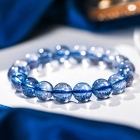 Bracelet Unisexe Tendance en Perles de Cristal de Luxe et Strass, Style Purins Naturel, avec Minéral Brésilien Bleu Super Sept et Clochette