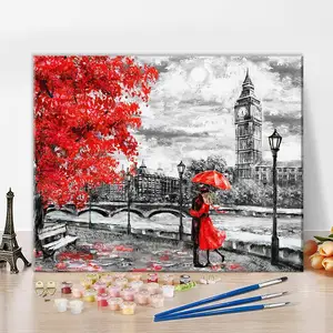 Decoración para el hogar 16x20 adultos besándose pareja Big Ben Reino Unido DIY acrílico principiantes dibujo pintura por números