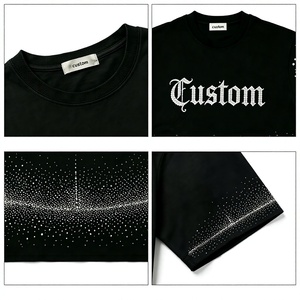 T-shirt noir oversize personnalisé avec strass, style gothique streetwear, motif graphique bling, vente en gros, T-shirts graphiques Y2K, tissu épais - Product Image 3