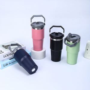Gobelet de voyage isotherme sous vide 20oz 30oz avec poignée, couvercle, paille et base antidérapante pour thé froid - Product Image 2