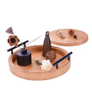 Wooden <b>Storage</b> <b>Tray</b> Round With Handles Multifunctional Desktop Organizer For Cosmetics And Condiments - Product Image 1