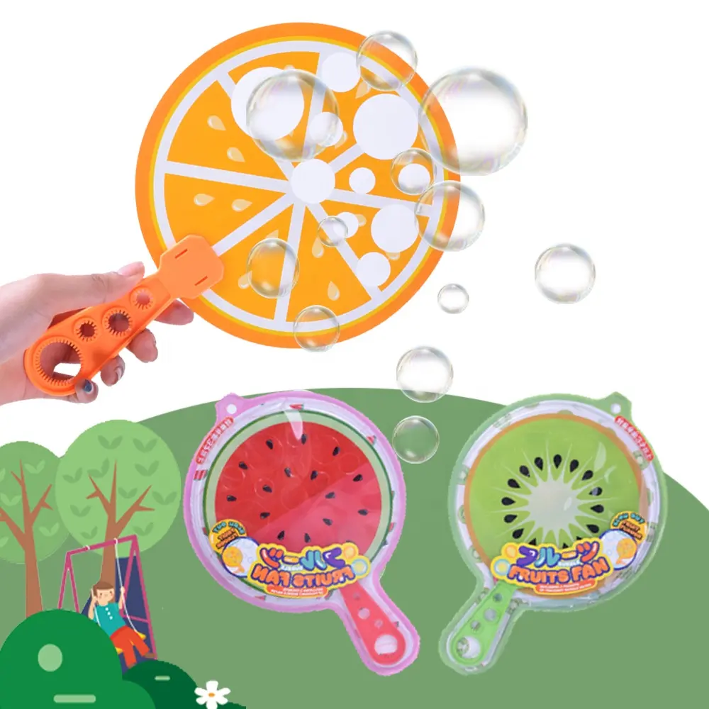 Juguete de fiesta de verano multifuncional, dos en uno, diseño de fruta con fragancia, burbujas de agua y jabón para niños