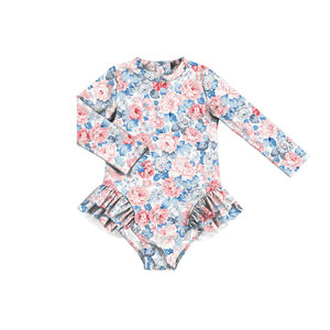 Preciosos trajes de baño florales con volantes para bebés, niños pequeños y niñas, con cremallera, de manga larga. - Product Image 5