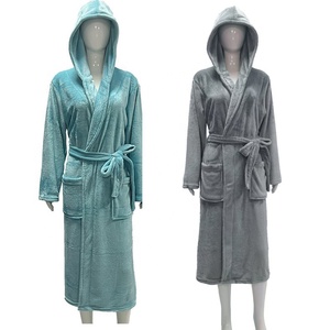Unisex Soft Customizable Flannel Fleece Bathrobe Long Winter Sleepwear for Men Women Spa Bath <strong>Hooded</strong> <strong>Robe</strong> - Product Image 1