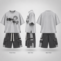 Ensemble 2 pièces personnalisé pour homme : T-shirt délavé et short cargo en jersey de coton épais avec impression sérigraphiée pour usage quotidien