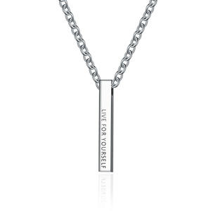 Collar con Colgante Cuadrado de Acero Inoxidable Unisex, Grabado con 'Vive por Ti Mismo', Joyería Minimalista de Moda - Product Image 5