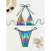 Brillant dégradé maillot de bain femmes brillant deux pièces Mini maillots de bain Sexy Micro string Bikini ensemble 2024