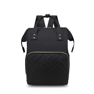 <b>Black</b> Geometric Quilted <b>Backpack</b> With Detachable Shoulder Straps <b>Waterproof</b> Polyester Daily Use Women's Softback Bag - Product Image 1