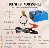 Kompresor PCP 12v 4500Psi/30Mpa dengan Adaptor Daya Terintegrasi, Otomatis Mati, Bebas Oli/Air