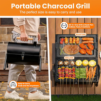 Barbecue portable au charbon de bois, petit modèle cylindrique, en acier inoxydable, avec rotation automatique, pour usage domestique et commercial