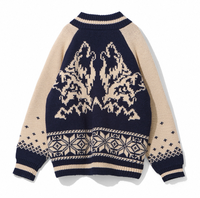 [OGARP] [PRODUIT CORÉEN] Pull en tricot zippé pour homme Wolf Cowichan, bleu marine, fabriqué à la machine, tailles 1-2 en stock