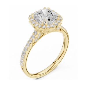 Anillo de compromiso solitario con corte cojín en oro amarillo, doble punta, halo oculto, anillo de boda minimalista, promesa clásica - Product Image 2