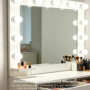 Coiffeuse murale flottante pour chambre à coucher avec miroir LED et panneau MDF, avec tiroirs - Vente en gros - Product Image 6