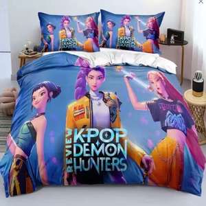 Parure de draps imprimés dessin animé 3 pièces Kpop Demons 180x200cm Queen Size 3D Hunters Rumi <span class=keywords><strong>Zoey</strong></span> – Ensemble de literie personnalisé - Product Image 3