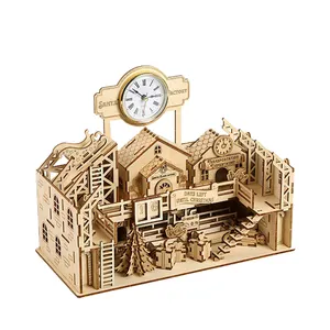Puzzle kayu 3d untuk Natal kustom 3d mainan puzzle kayu pabrik Santa mini teka-teki 3d