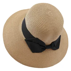 Cappello Panama Casual da spiaggia femminile cappello di paglia a tesa piatta da donna di marca BSCI