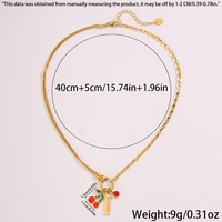 Dubbellaagse roestvrijstalen ketting met hart, zon, gouden kersen, liefde, kompas, uniek kompas-zon ontwerp, modieuze hanger ketting