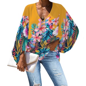 Vert Floral Femmes <span class=keywords><strong>Tunique</strong></span> Tops Casual Manches Longues Plage Blouse Loose Fit Hawaiian Blouses et Chemises pour Femmes Impression Personnalisée - Product Image 6