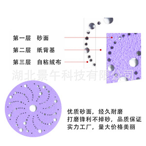 Custom 6-Inch Purple Cyclone Hole Sandpaper Flocked Fiber Disc For Polishing Metal Grinding Anti <b>Clogging</b> Ceramic Abrasive - Product Image 2