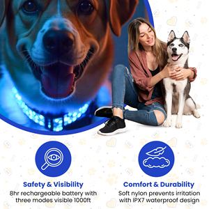LED Glow-In-The-Dark Wholesale Reflective Breathable Adjustable Striped Simple Luxury Polyester <b>Dog</b> <b>Collar</b> Night Safety - Product Image 5