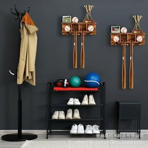 Wooden Baseball <b>Display</b> Stand <b>Wall</b> Mounted Solid Wood Rack For Baseballs And Bats Storage Organizer - Product Image 2