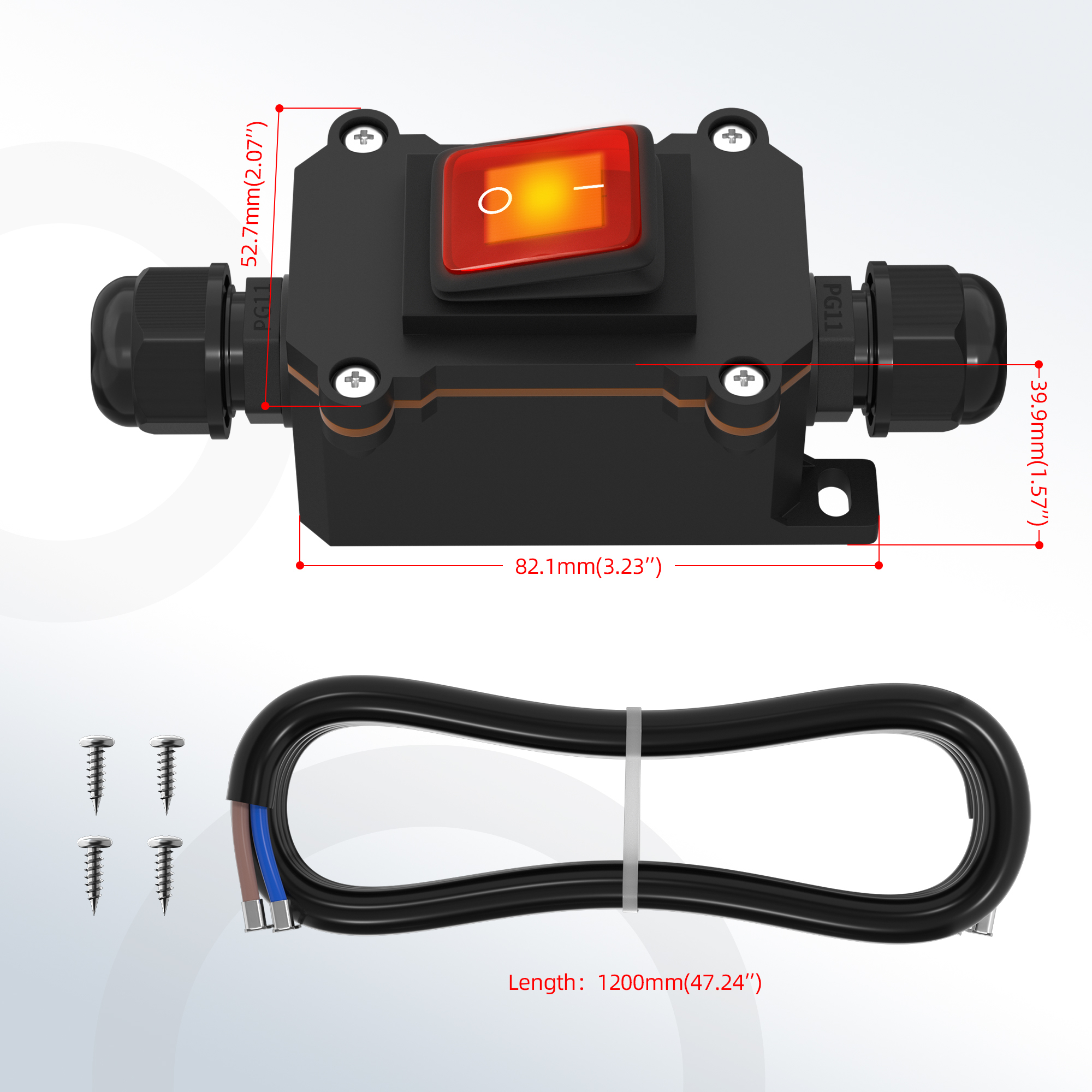Weideer Inline Cord Switch – IP67 Waterproof 30A 24V/12V Red LED Rocker Switch For Outdoor Power Control