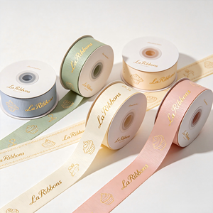 Ruban Gros-Grain Décoratif Doré à Couleurs Pastel Claires avec Estampage à Chaud pour Emballage Cadeau Fait Main et Artisanat - Product Image 6