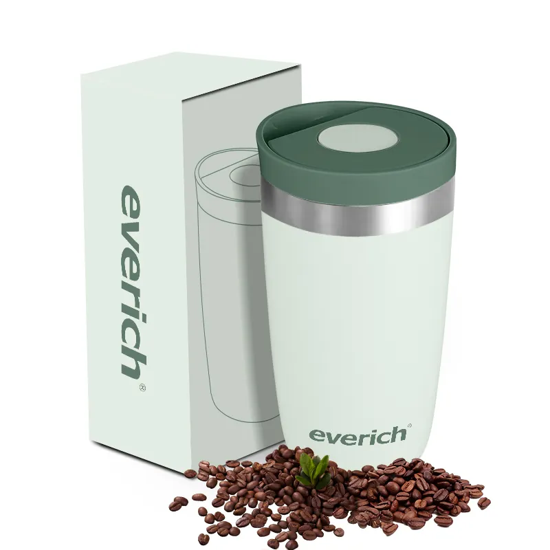 Caneca de café com logotipo personalizado térmico de aço inoxidável com tampa de botão para copos de café com design patenteado