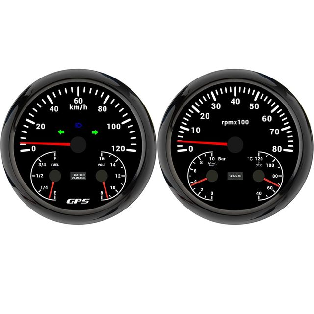 110mm GPS Speedometer Tachometer Set New LED Stainless Steel 0-120 KMH 0-8000RPM 12V for Trucks Fuel Level Oil Pressure Water