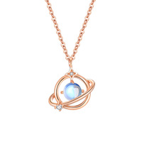 Collier Pendentif Planète Rêveuse en Pierre de Lune en Argent Sterling S925 pour Femme, Chaîne Croisée Plaqué Rhodium, Simple et Polyvalent, Cadeau pour Petite Amie