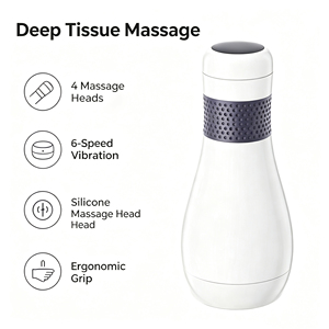 Masseur corporel sans fil portatif, masseur à vibrations haute fréquence à 6 vitesses avec 4 têtes pour soulager <span class=keywords><strong>la</strong></span> fatigue, OEM pris en charge - Product Image 1