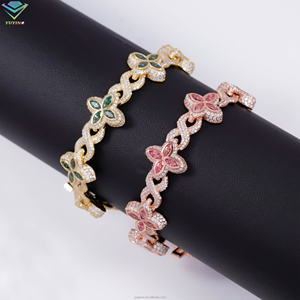Pulsera de hoja de trébol en varios colores con diamantes de moissanita VVS, chapada en oro sobre plata de ley 925, pasa el probador de diamantes, certificado GRA. - Product Image 1