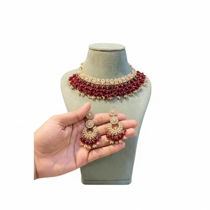 Gold Plated Fine Jewelry <b>Set</b> with Crystal Stone and <b>Beads</b> 10902309RD Necklace - Product Image 2