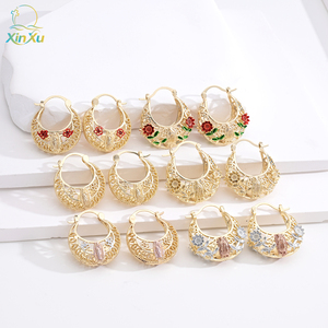 Boucles d'oreilles religieuses chrétiennes pour femmes plaqué or Design creux accessoires de mode alliage <span class=keywords><strong>bijoux</strong></span> <span class=keywords><strong>matériel</strong></span> en gros - Product Image 1