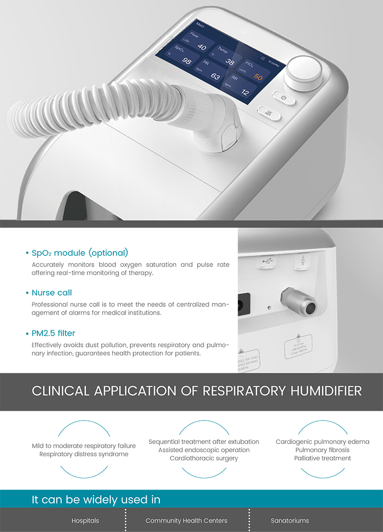 Dispositivo de terapia de oxígeno con cánula nasal de alto flujo calentado y humidificado HFNC Respirador humidificador de alto flujo calentado