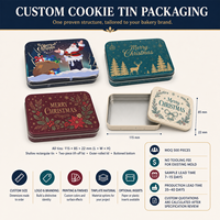 Boîte à biscuits de Noël personnalisée avec couvercle, 115x85x22mm, emballage métallique rectangulaire pour biscuits, cadeaux de boulangerie