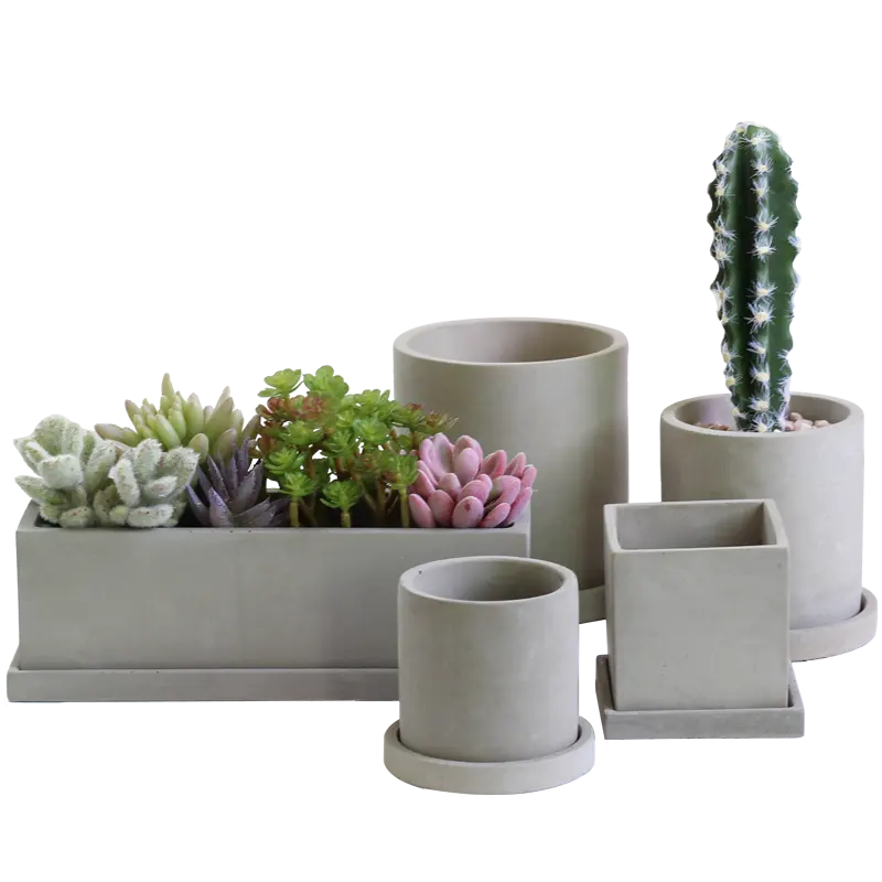 Rectangular square cement succulent plant pots small planter pot cactus flower pot with tray for green plant