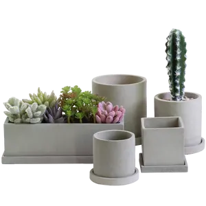 Rectangular square cement succulent plant pots small planter pot cactus flower pot with tray for green plant