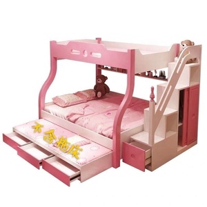 Lit superposé triple avec escalier, <span class=keywords><strong>lits</strong></span> <span class=keywords><strong>superposés</strong></span> jumeaux pour <span class=keywords><strong>3</strong></span> personnes, lit superposé en bois avec escalier intégré et petit tiroir pour enfants et adolescents - Product Image 1