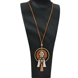 Collares con borlas, colgante circular de aleación de cobre y resina, joyería de moda unisex, estilo bohemio para viajes, uso informal - Product Image 3
